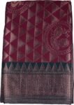 VISHWA JANANI Burgundy Saree with Diamond Patterns and Paisley Motifs, 100% Cotton