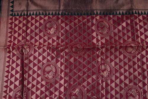 VISHWA JANANI Burgundy Saree with Diamond Patterns and Paisley Motifs, 100% Cotton
