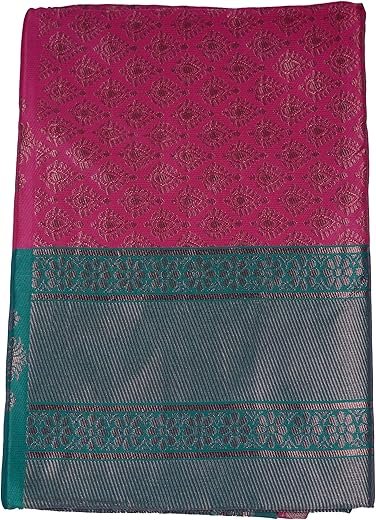VISHWA JANANI Handloom Silk Saree, Magenta and Teal Green, Geometric Pattern