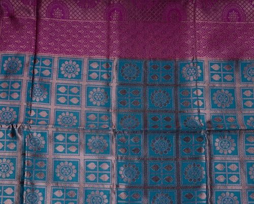 VISHWA JANANI Handloom Silk Saree with Teal and Purple Floral Motifs