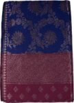 VISHWA JANANI Handwoven Maroon and Navy Blue Saree with Floral Motifs, 100% Cotton