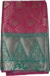 VISHWA JANANI Handwoven Silk Saree with Intricate Geometric Patterns, Pink and Green