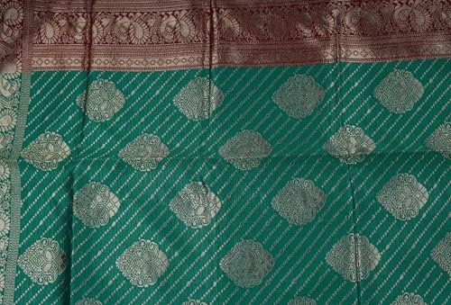 VISHWA JANANI Handwoven Silk Saree with Maroon and Green Motifs, 6 Metres