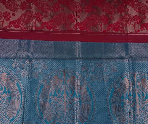 VISHWA JANANI Silk Saree with Floral Patterns, Maroon and Blue