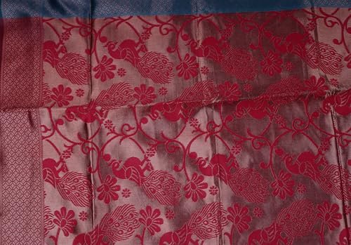 VISHWA JANANI Silk Saree with Floral Patterns, Maroon and Blue