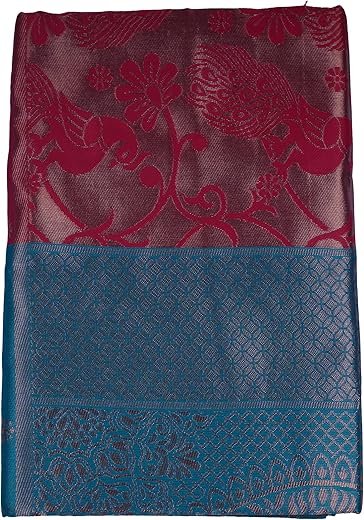 VISHWA JANANI Silk Saree with Floral Patterns, Maroon and Blue
