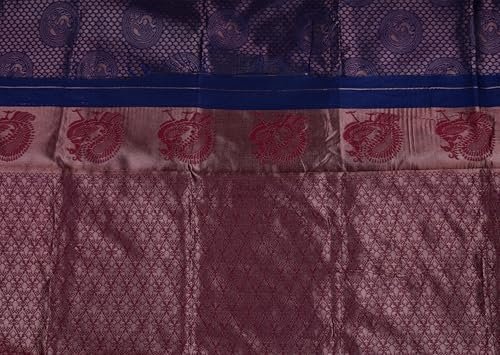 VISHWA JANANI Silk Saree with Paisley Prints, Two-Tone Navy Blue and Maroon
