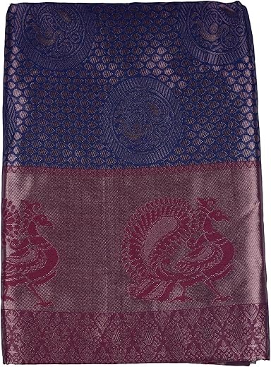 VISHWA JANANI Silk Saree with Paisley Prints, Two-Tone Navy Blue and Maroon